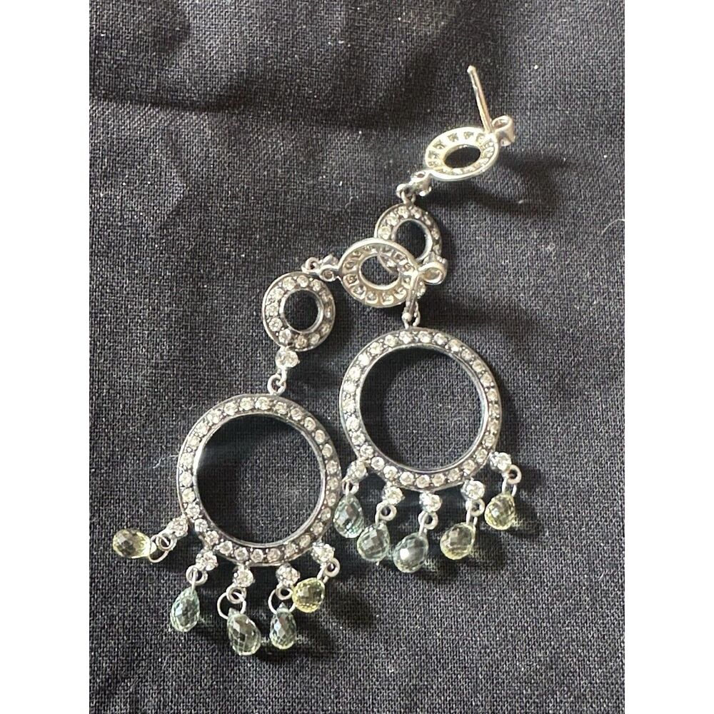 18K Solid White Gold 6.5 Cttw Sapphire & Diamond Chandelier Earrings 7.16 Gr